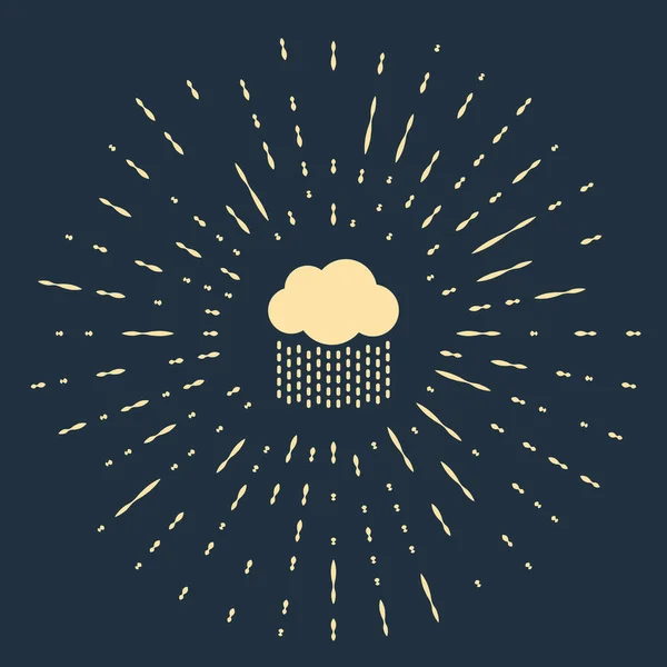 Nuage beige avec icône de pluie isolée sur fond bleu foncé. Précipitation de nuages de pluie avec gouttes de pluie. Cercle abstrait points aléatoires. Illustration vectorielle — Image vectorielle