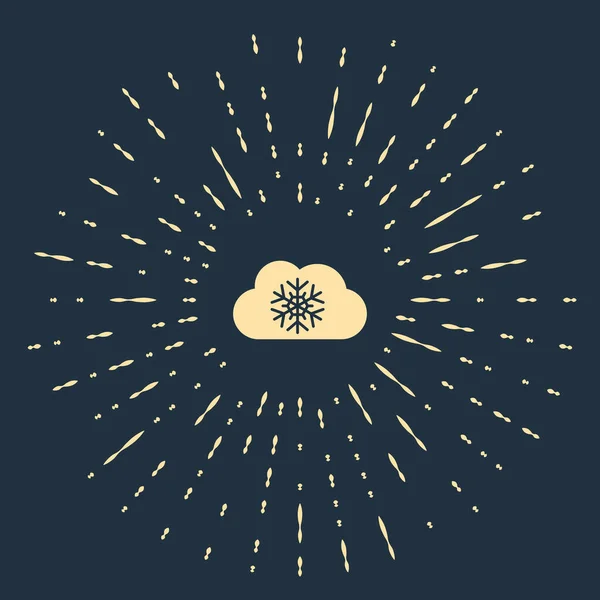 Μπεζ σύννεφο με εικονίδιο χιονιού απομονώνεται σε σκούρο μπλε φόντο. Σύννεφο με χιονονιφάδες. Εικονίδιο μοναδικού καιρού. Η πινακίδα χιονίζει. Αφηρημένο κύκλος τυχαίες τελείες. Απεικόνιση διανυσματικών φορέων — Διανυσματικό Αρχείο