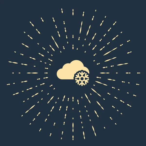 Nuage beige avec icône de neige isolée sur fond bleu foncé. Nuage avec flocons de neige. Icône météo unique. Signe de neige. Cercle abstrait points aléatoires. Illustration vectorielle — Image vectorielle