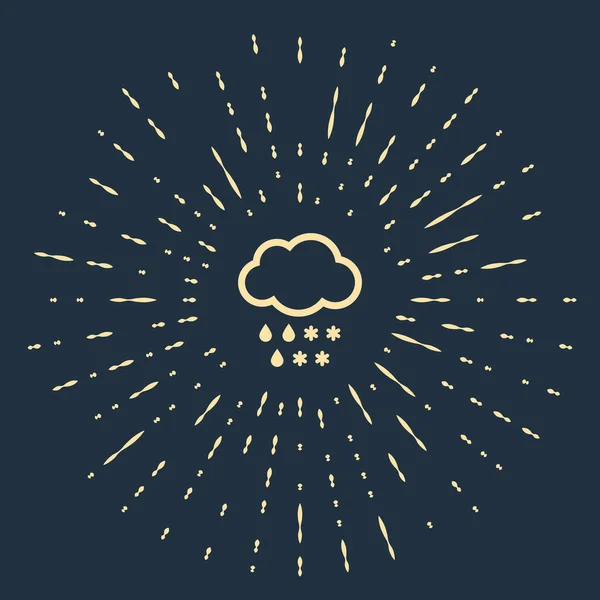 Béžový mrak se sněhem a dešťovou ikonou izolovanou na tmavomodré pozadí. Ikona počasí. Abstraktní kružnice náhodné tečky. Vektorová ilustrace — Stockový vektor