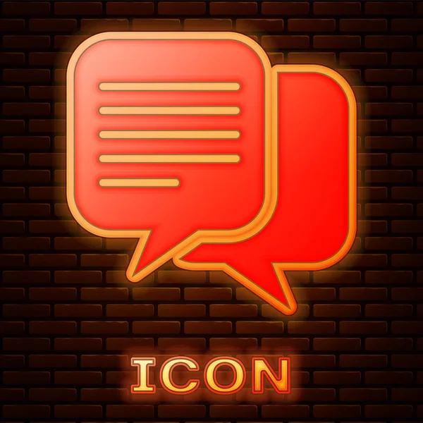 Lumineux néon icône Chat isolé sur fond de mur de briques. Symbole des bulles vocales. Illustration vectorielle — Image vectorielle