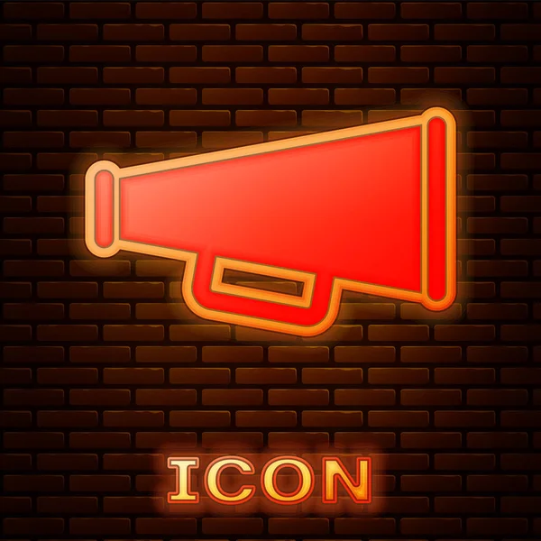 Glowing neon Megaphone icon isolated on brick wall background. Vector Illustration — Stock Vector