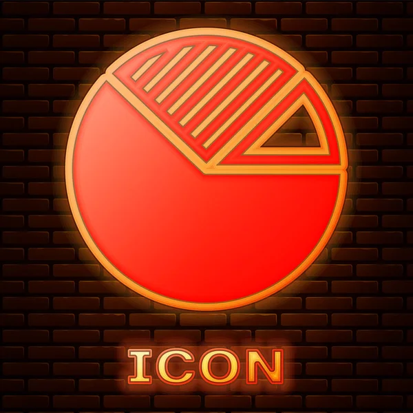 Świecący neon Pie wykres infografika ikona izolowana na tle cegły ściany. Znak diagramu. Ilustracja wektora — Wektor stockowy