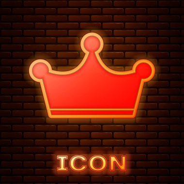 Tuğla duvar arka plan üzerinde izole parlak neon Crown kutsal kişilerin resmi. Vektör çizim