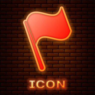 Parlak neon bayrak simgesi tuğla duvar arka plan üzerinde izole. Vektör çizim
