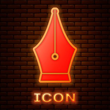 Parlak neon dolma kalem ucu simgesi tuğla duvar arka plan üzerinde izole. Kalem aracı oturum. Vektör çizim