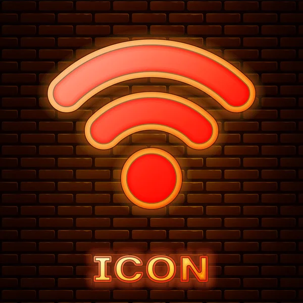 Glowing neon Wi-Fi wireless internet network symbol icon isolated on brick wall background. Vector Illustration — Stock Vector