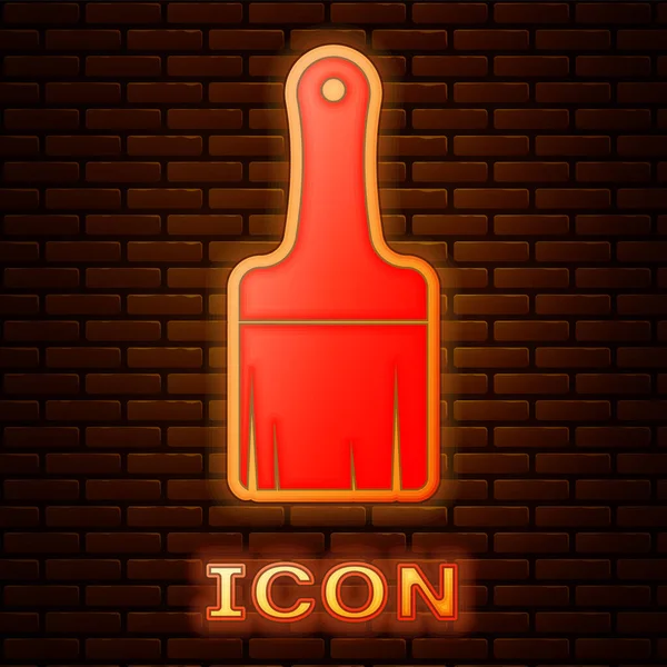 Leuchtende Neon-Pinsel-Symbol isoliert auf Backsteinwand Hintergrund. Vektorillustration — Stockvektor