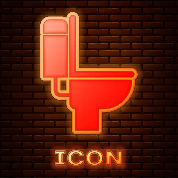 Zářící neon WC mísa ikona izolované na cihlovou zeď na pozadí. Vektorové ilustrace — Stockový vektor