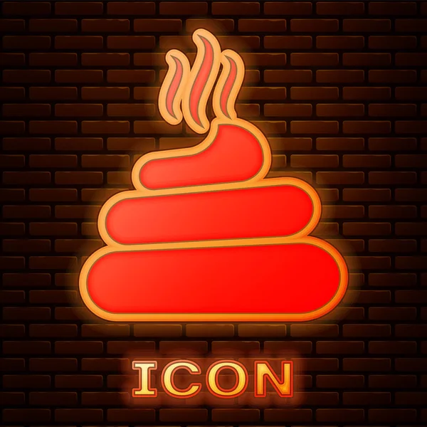 Gloeiende neon Shit pictogram geïsoleerd op bakstenen muur achtergrond. Vectorillustratie — Stockvector