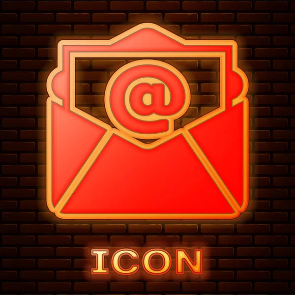 Icona luminosa al neon Mail e e-mail isolata su sfondo muro di mattoni. E-mail con simbolo busta. Messaggio di posta elettronica segno. Illustrazione vettoriale — Vettoriale Stock