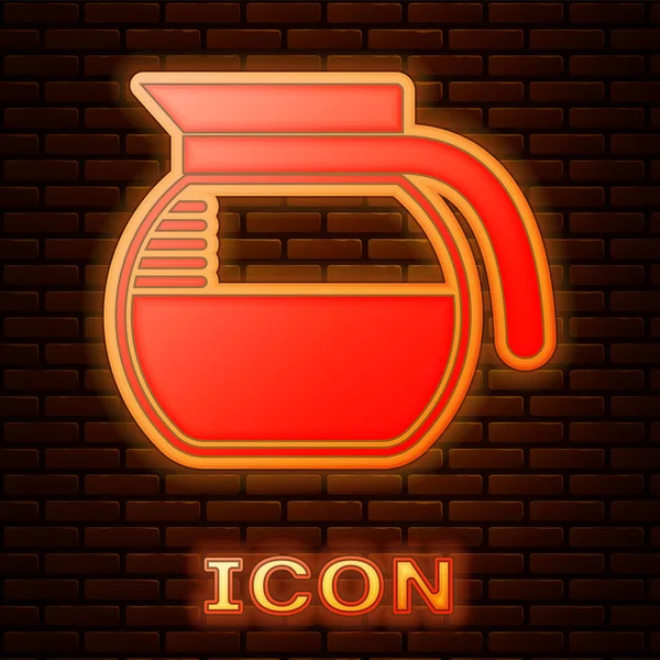 Glowing neon Coffee pot icon isolated on brick wall background. Vector Illustration — Stock Vector