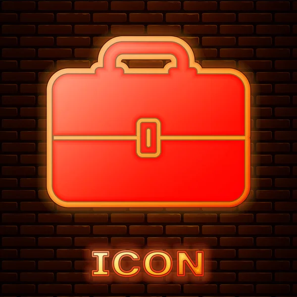 Icono de caja de herramientas de neón brillante aislado en el fondo de la pared de ladrillo. Signo de caja de herramientas. Ilustración vectorial — Vector de stock