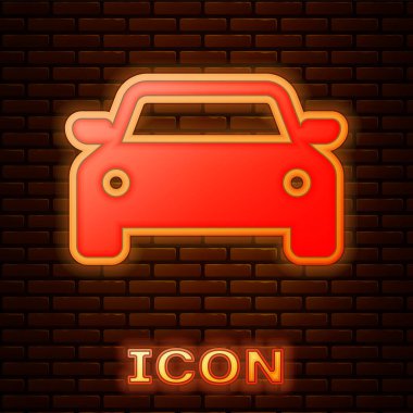 Parlak neon araba simgesi tuğla duvar arka planda izole. Vektör Illustration