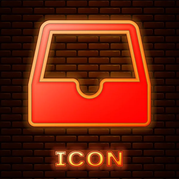 Leuchtende Neon Social-Media-Posteingang-Symbol isoliert auf Backsteinmauer Hintergrund. Element des sozialen Netzwerks, Symbol. Vektorillustration — Stockvektor