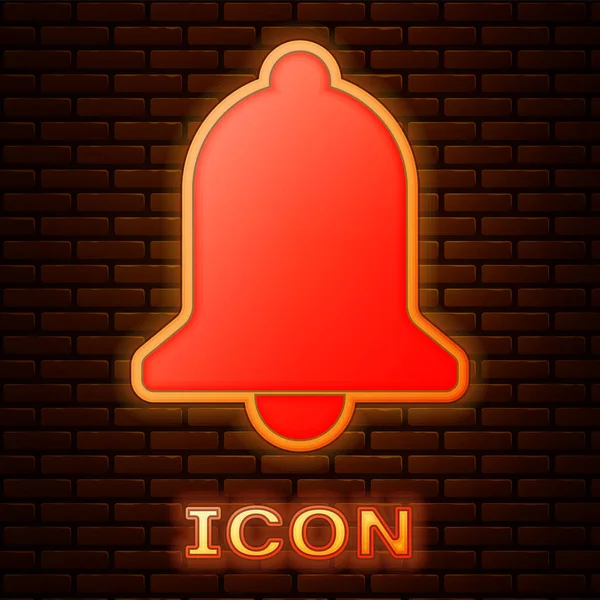 Gloeiende neon bellen icoon geïsoleerd op bakstenen muur achtergrond. Alarm symbool, service Bell, handbell teken, notificatie symbool. Vector illustratie — Stockvector