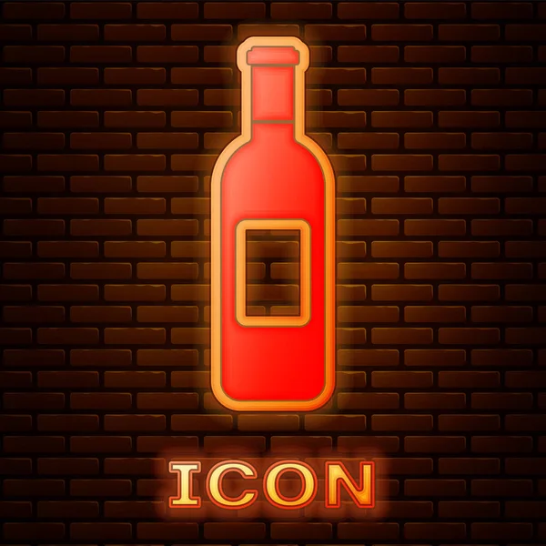 Brillante neón Botella de vino icono aislado en el fondo de la pared de ladrillo. Ilustración vectorial — Archivo Imágenes Vectoriales