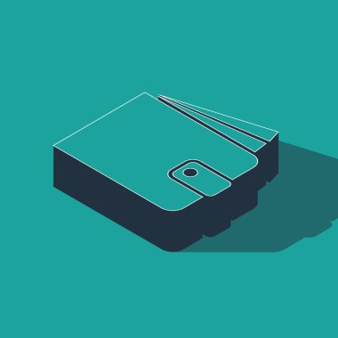 Isometric Cüzdan simgesi yeşil arka planda izole. Vektör İllüstrasyonu