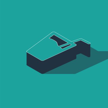 Yeşil arka planda izole edilmiş içme ikonu için su ve tüp ile Isometric Glass. Soda bardağı. Vektör İllüstrasyonu