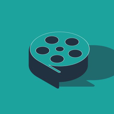 Isometric Film makarası simgesi yeşil arkaplanda izole edildi. Vektör İllüstrasyonu