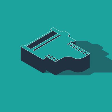 Isometric Camera klasik film rulo kartuş simgesi yeşil arka planda izole. Film makarası. 35 mm 'lik film kutusu. Film şeridi fotoğrafçı ekipmanı. Vektör İllüstrasyonu