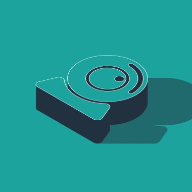 Isometric Web kamera simgesi yeşil arkaplanda izole edildi. Sohbet kamerası. Web kamerası simgesi. Vektör İllüstrasyonu