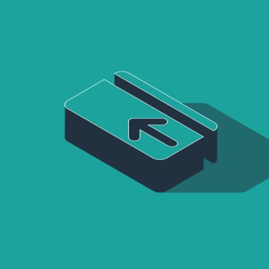 Isometric Cash 'in yeşil arka planda izole edilmiş simgesi. Kredi kartıyla. Finansal hizmetler, para iadesi, yatırım geliri, tasarruf hesabı. Vektör İllüstrasyonu