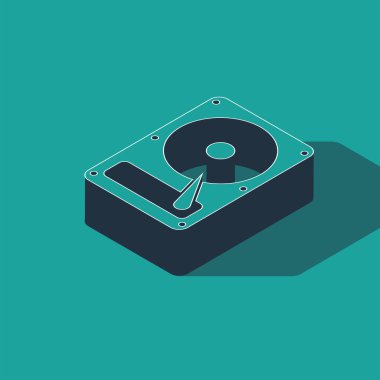 Isometric Hard Disk Sürücüsü simgesi yeşil arkaplanda izole edildi. Vektör İllüstrasyonu