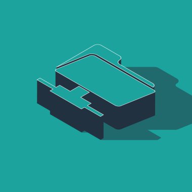 Isometric Ftp dizin simgesi yeşil arkaplanda izole edildi. Yazılım güncellemesi, transfer protokolü, yönlendirici, takım çalışması aracı yönetimi, kopyalama süreci, bilgi. Vektör İllüstrasyonu