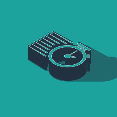 Isometric Stopwatch simgesi yeşil arkaplanda izole edildi. Zaman göstergesi. Vektör İllüstrasyonu