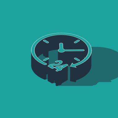 Isometric Saat 24 saat simgesi yeşil arkaplanda izole edildi. Tüm gün döngü simgesi. 24 saat hizmet sembolü. Vektör İllüstrasyonu