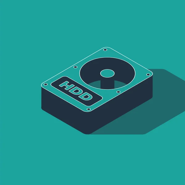 Icono de disco duro isométrico aislado sobre fondo verde. Ilustración vectorial — Vector de stock