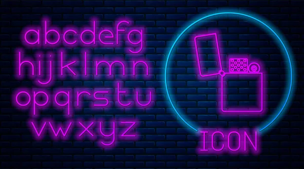 Glödande Neon ljusare ikon isolerad på tegelvägg bakgrund. Neonljus alfabetet. Vektor illustration — Stock vektor