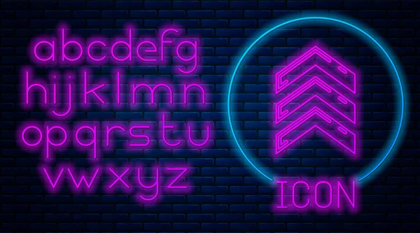 Glödande neon Militär rank ikon isolerad på tegel vägg bakgrund. Militärbricka. Neonljus alfabet. Vektor Illustration — Stock vektor