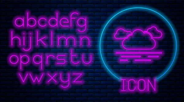 Glowing neon Cloud icon isolated on brick wall background. Neon light alphabet. Vector Illustration — Stock Vector