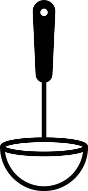 Siyah Mutfak kepçe simgesi beyaz arkaplanda izole edildi. Mutfak aletleri. Çatal kaşık tabelası. Vektör İllüstrasyonu