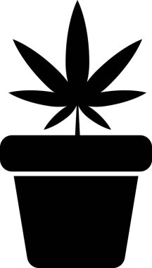Siyah Tıbbi esrar veya esrar bitki saksı simgesi beyaz arka plan üzerinde izole. Marihuana yetiştirme konsepti. Kenevir saksı bitki. Vektör İllüstrasyonu