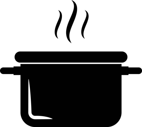 白い背景に隔離された黒のクッキングポットアイコン。沸騰またはシチュー食品のシンボル。ベクトルイラストレーション — ストックベクタ