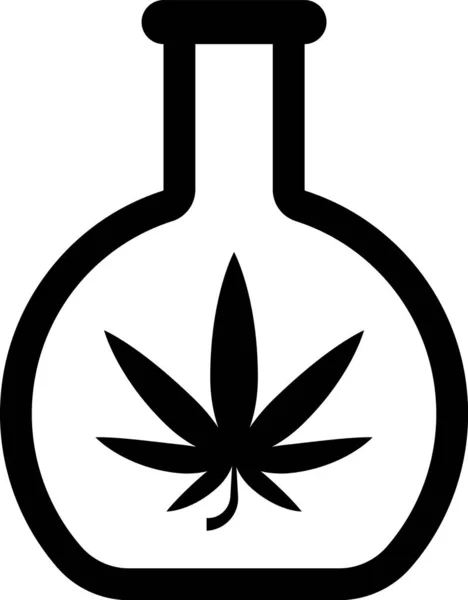 Tubo de ensayo de Black Chemical con marihuana o icono de hoja de cannabis aislado sobre fondo blanco. Concepto de investigación. Concepto de aceite de CBD de laboratorio. Ilustración vectorial — Vector de stock