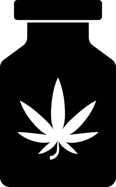 Botella Black Medical con marihuana o icono de hoja de cannabis aislado sobre fondo blanco. Simulación de extractos de aceite de cannabis en frascos. Ilustración vectorial — Vector de stock