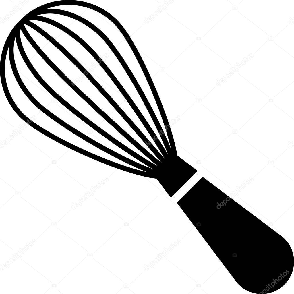 Black Kitchen whisk icon isolated on white background. Cooking utensil, egg beater. Cutlery sign. Food mix symbol. Vector Illustration