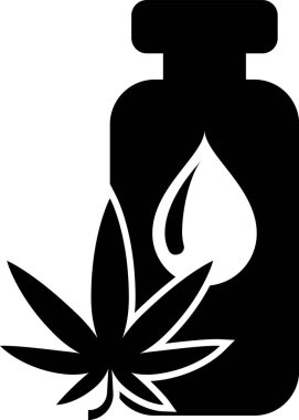 Siyah tıbbi marihuana ya da kenevir yaprağı zeytinyağı damlası ikonu beyaz arka planda izole edilmiş. Esrar özütü. Kenevir sembolü. Vektör İllüstrasyonu