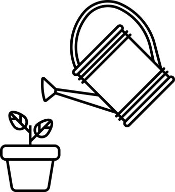 Siyah Sulama beyaz arka plan üzerinde izole pot simgesi bitki üzerinde su damlaları püskürtebilir. Sulama sembolü. Vektör İllüstrasyonu