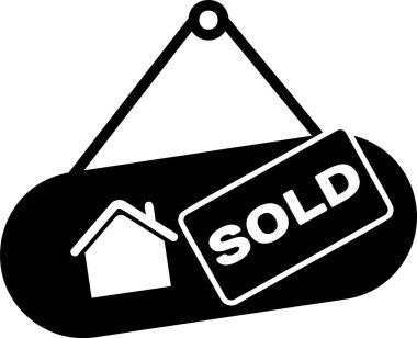 Beyaz arka planda yalıtılmış metin Satılan simgesi ile Siyah Asılı işareti. Satılan etiket. Satılan tabela. Vektör İllüstrasyonu