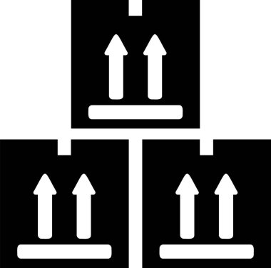 Beyaz arka planda izole trafik sembolü simgesi ile Siyah Karton kutu. Kutu, paket, paket tabelası. Teslimat, nakliye ve nakliye. Vektör İllüstrasyonu