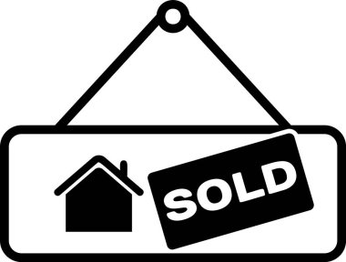 Beyaz arka planda yalıtılmış metin Satılan simgesi ile Siyah Asılı işareti. Satılan etiket. Satılan tabela. Vektör İllüstrasyonu