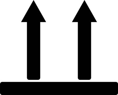 Siyah Bu yan yukarı simgesi beyaz arka plan üzerinde izole. Ambalajın üst tarafını gösteren iki ok. Kargo, bu oklar her zaman yukarı yaslar. Vektör İllüstrasyonu