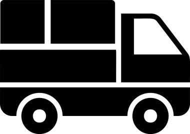 Beyaz arka plan üzerinde izole simgesi arkasında karton kutular ile Siyah Teslimat kamyon. Vektör İllüstrasyonu