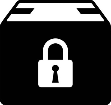 Beyaz arka planda yalıtılmış Siyah Kilitli paket simgesi. Kilit ve karton kutu. Vektör İllüstrasyonu