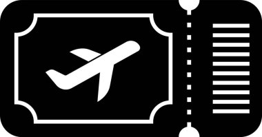 Siyah Uçak bilet simgesi beyaz arka plan üzerinde izole. Uçak bileti. Vektör İllüstrasyonu